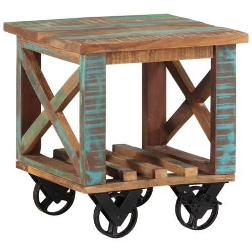 Помощна маса с колелца 40x40x42 см масивно регенерирано дърво