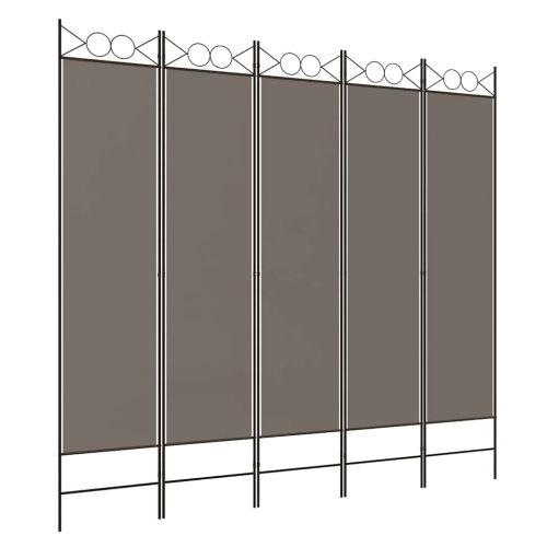 Параван за стая, 5 панела, антрацит, 200x220 cм, текстил