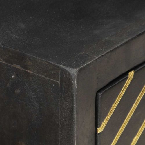 Конзолна маса черно и златисто 90x30x75 см мангово дърво масив