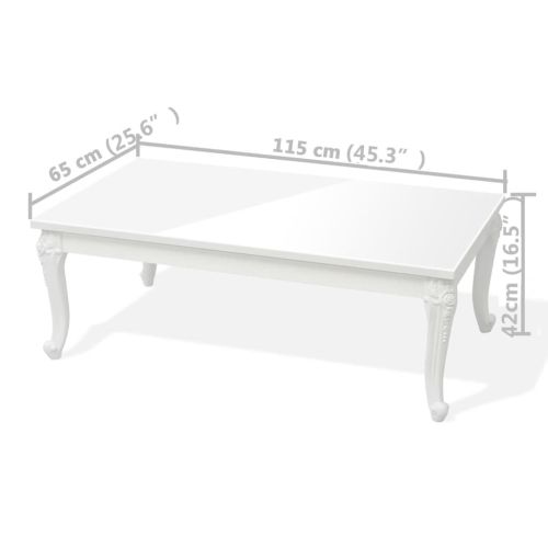 Маса за кафе, 115x65x42 cм, силен гланц, бяла