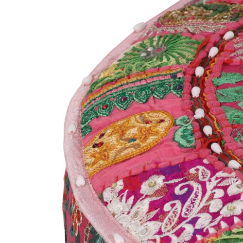 Пачуърк кръгъл пуф, памук, ръчна изработка, 40x20 см, розов