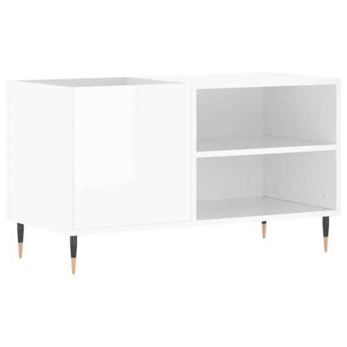 Шкаф за грамофонни плочи бял гланц 85x38x48 см инженерно дърво