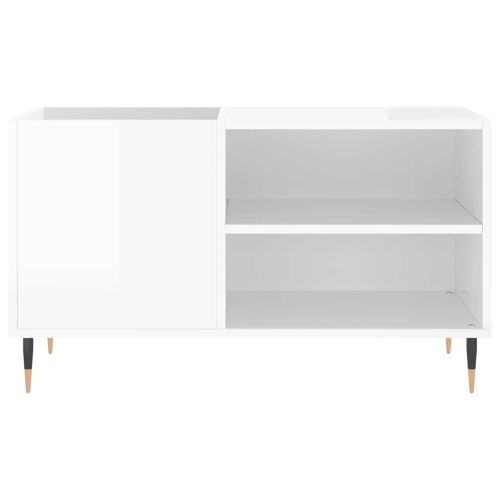 Шкаф за грамофонни плочи бял гланц 85x38x48 см инженерно дърво