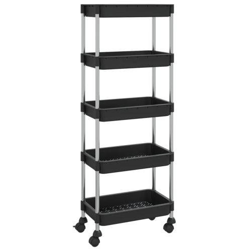 Кухненска количка на 5 нива, черна, 42x29x128 см, желязо и ABS