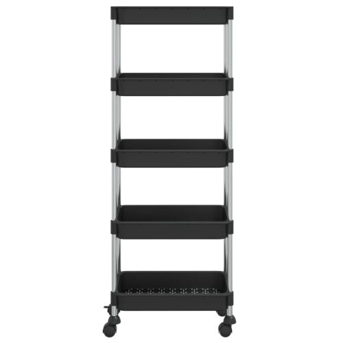 Кухненска количка на 5 нива, черна, 42x29x128 см, желязо и ABS