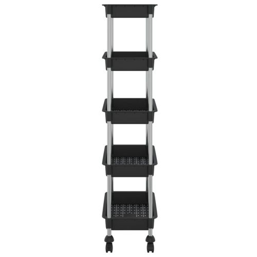 Кухненска количка на 5 нива, черна, 42x29x128 см, желязо и ABS