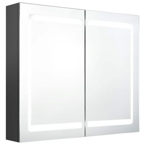 LED шкаф с огледало за баня, сив, 80x12x68 см