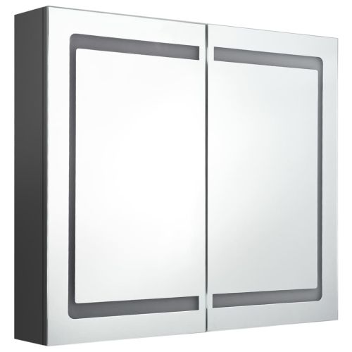 LED шкаф с огледало за баня, сив, 80x12x68 см