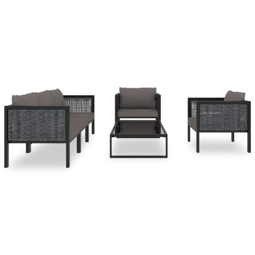 Градински комплект с възглавници, 6 части, полиратан, антрацит