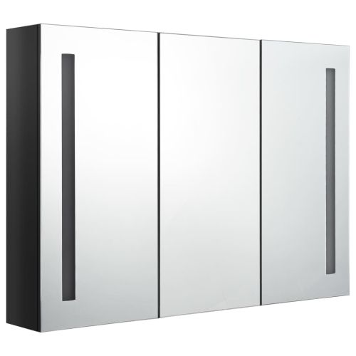 LED шкаф с огледало за баня, 89x14x62 см, сияйно черно