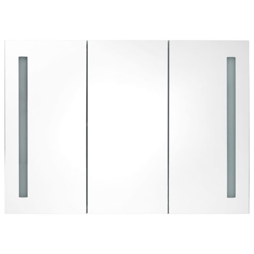 LED шкаф с огледало за баня, 89x14x62 см, сияйно черно