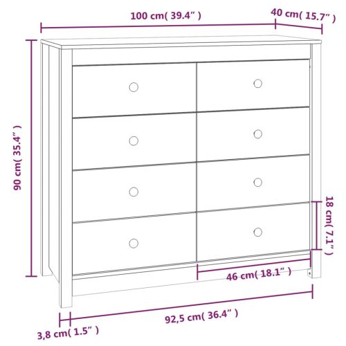 Страничен шкаф бял 100x40x90 см борово дърво масив