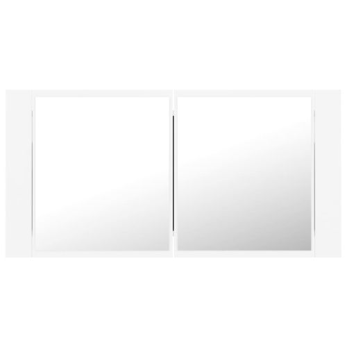 Шкаф с LED огледало за баня, бял, 90x12x45 см, акрил