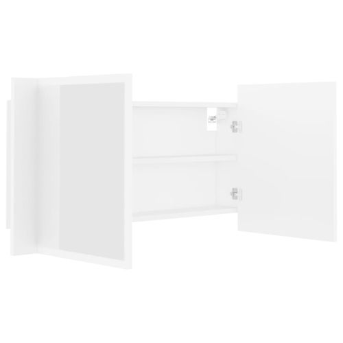 Шкаф с LED огледало за баня, бял, 90x12x45 см, акрил