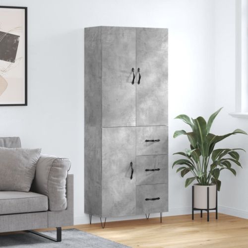 Висок шкаф, бетонно сив, 69,5x34x180 см, инженерно дърво