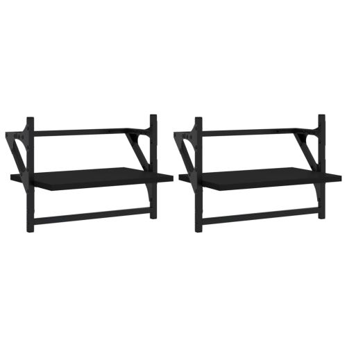 Стенни рафтове с пръти 2 бр черни 40x25x30 см