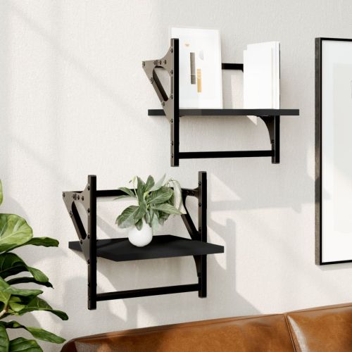 Стенни рафтове с пръти 2 бр черни 30x25x30 см