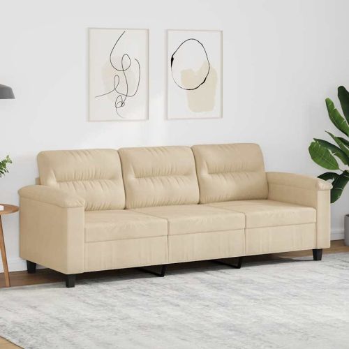 3-местен диван, кремав, 180 см, микрофибърен плат