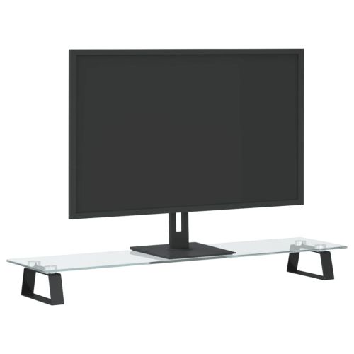 Стойка за монитор, черна, 80x20x8 см, закалено стъкло и метал