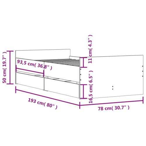 Рамка за легло с чекмеджета дъб сонома 75x190 см Small Single
