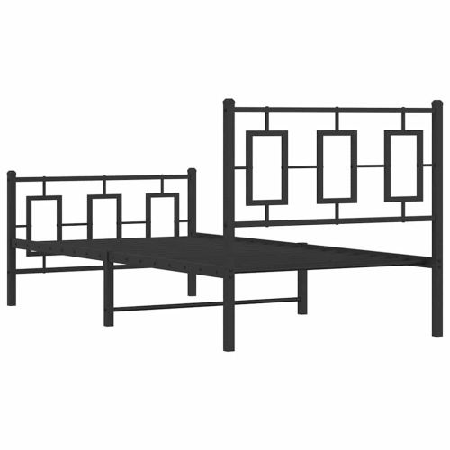 Метална рамка за легло с горна и долна табла, черна, 90x200 см