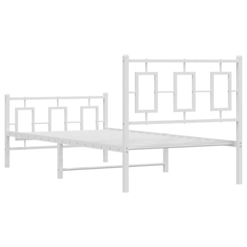 Метална рамка за легло с горна и долна табла, бяла, 90x200 см