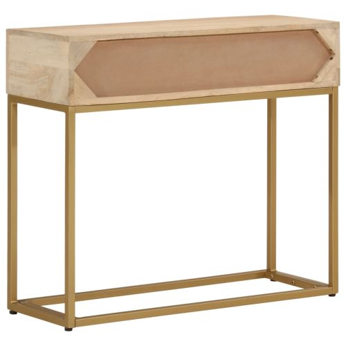 Конзолна маса, 90x30x76 cм, мангово дърво масив и желязо