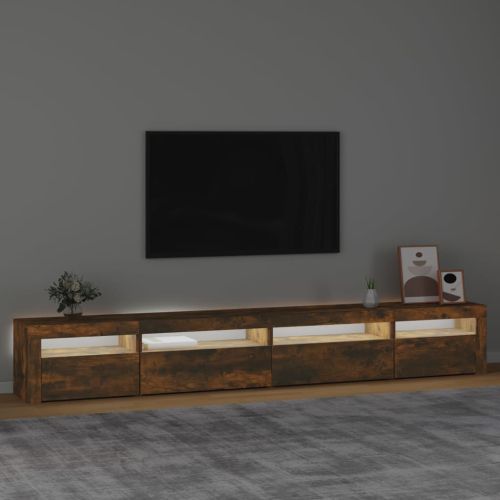 ТВ шкаф с LED осветление, опушен дъб, 270x35x40 см