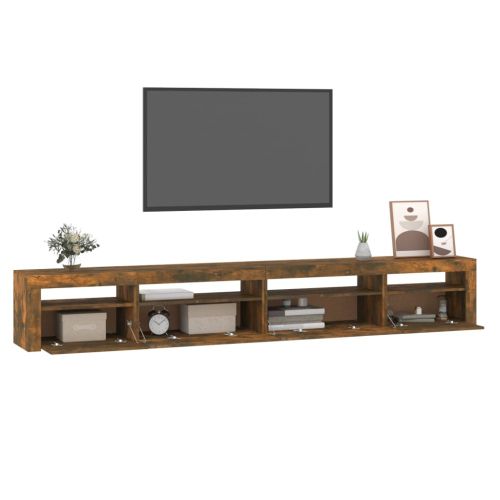 ТВ шкаф с LED осветление, опушен дъб, 270x35x40 см