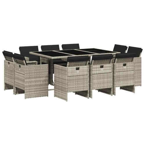 Градински комплект с възглавници 11 части, светлосив полиратан
