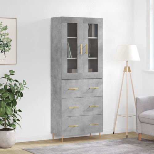 Висок шкаф, бетонно сив, 69,5x34x180 см, инженерно дърво