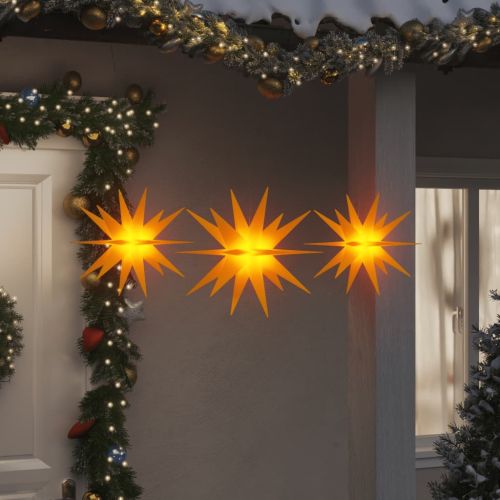Коледни лампи с LED, 3 бр, сгъваеми, жълти
