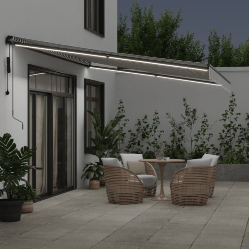Автоматично прибираща се тента с LED антрацит и бял 500x350 см
