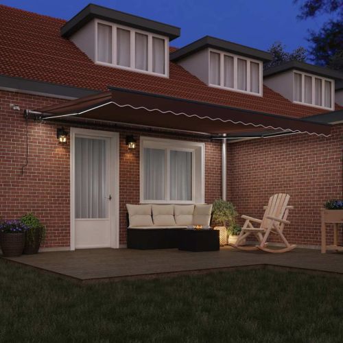 Автоматично прибираща се тента с LED, бордо, 450x300 см