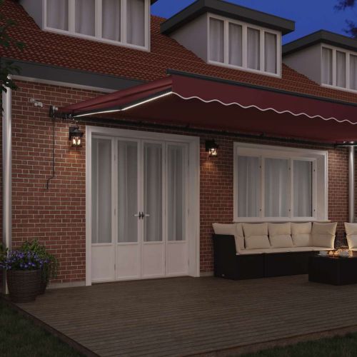 Автоматично прибираща се тента с LED, бордо, 600x300 см