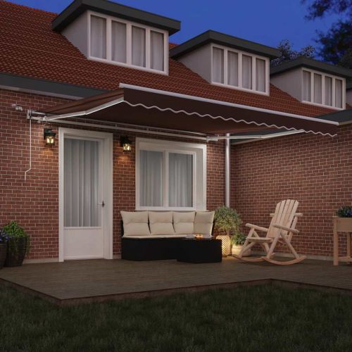 Автоматично прибираща се тента с LED, кафяв, 400x300 см