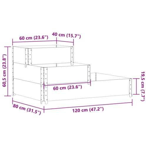 3-степенна повдигната леха 120x80 см масивна борова дървесина