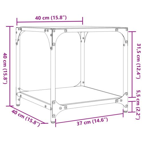 Маса за кафе с прозрачен стъклен плот 40x40x40 см стомана