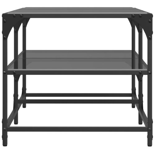 Маса за кафе с черен стъклен плот 98,5x50x45 см стомана