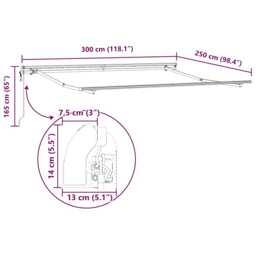 Прибираща се тента Червено и бяло 300 x 250 cm Тъкан и алуминий