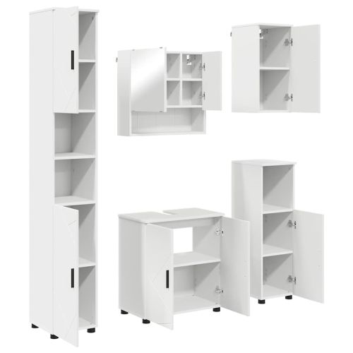 Комплект мебели за баня 5 pcs Бяло Инженерно дърво & Метал