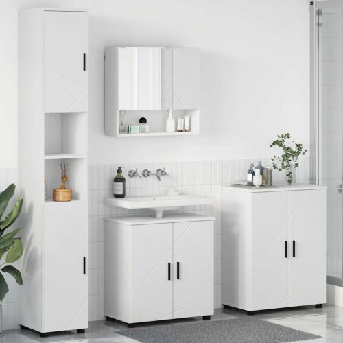 Комплект мебели за баня 4 pcs Бяло Инженерно дърво & Метал