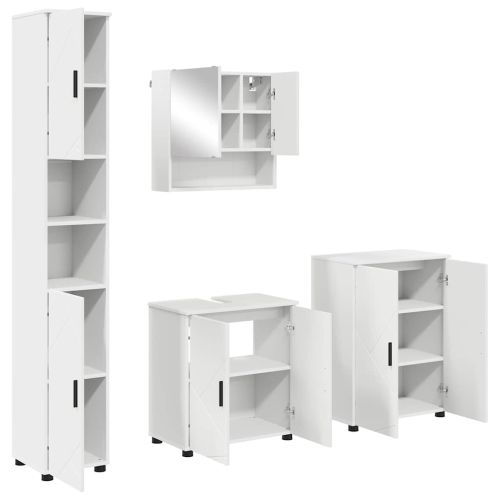 Комплект мебели за баня 4 pcs Бяло Инженерно дърво & Метал