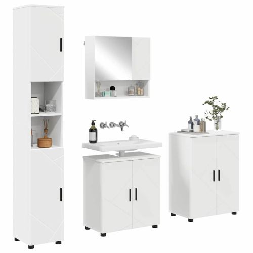 Комплект мебели за баня 4 pcs Бяло Инженерно дърво & Метал