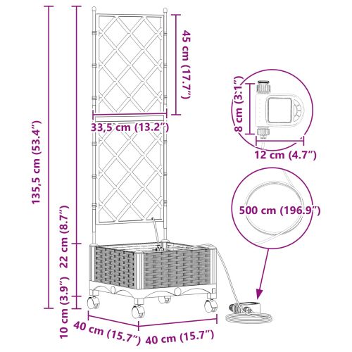 Градинска саксия с напояване и колела Бяло 40 x 40 x 132 см ПП