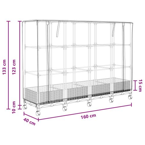 Градински саксийник с покривало за парник и колела 4 бр. Кафяво