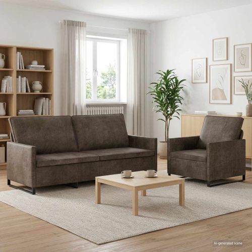 Комплект дивани 2 pcs Тъмносиво Изкуствен велур