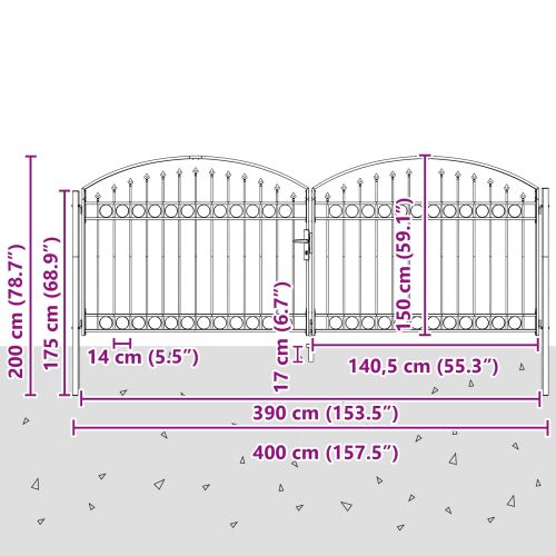 Врата за ограда ASSEN 401 x 200 см Стомана Сив С ключалка