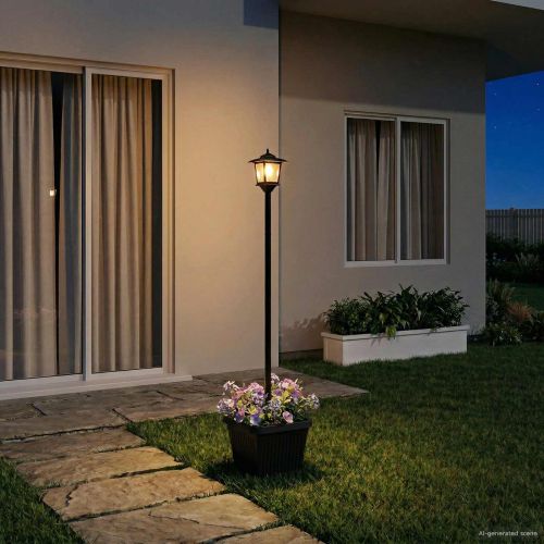 Слънчев стълб с саксия with LED Bulb Черно 32 x 32 x 158 см