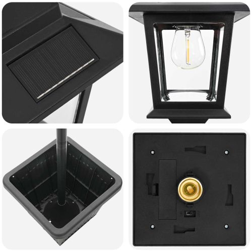 Слънчев стълб с саксия with LED Bulb Черно 32 x 32 x 158 см